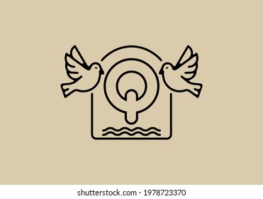 Black line art of birds with Q initial letter design