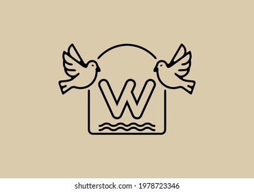 Black line art of birds with W initial letter design