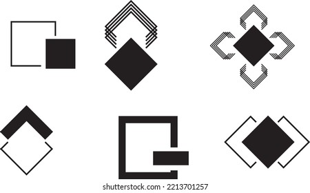 black line art box icon set, box logo set on white background