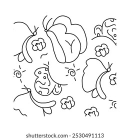Black line art butterfly pattern background design. templates pattern