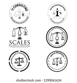 Black line art circle scales leaf light people badge logo design vector template suitable for consulting business balanced justice farmer commerce