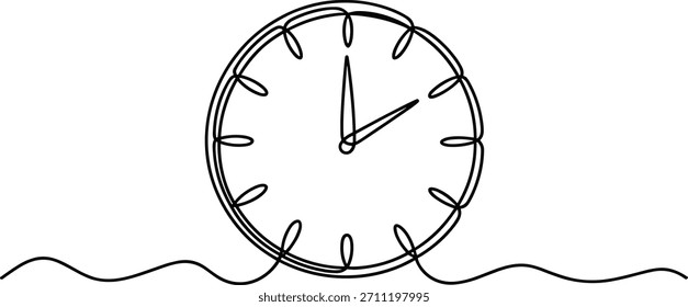 Black line art clock with wavy base time timepiece