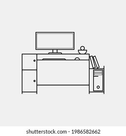 black line art computer desk icon