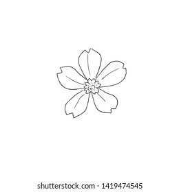 Black Line Art Creeping Phlox Flower in Hand Drawn Vector Art.Creeping Phlox or Phlox stolonifera