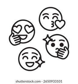 Black line art depicts four distinct emoji faces with varied expressions on a white background.