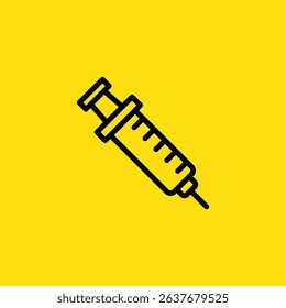 The black line art depicts a syringe, often utilized in the medical field.