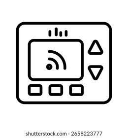 Black line art of a digital device with wifi symbol technology signal