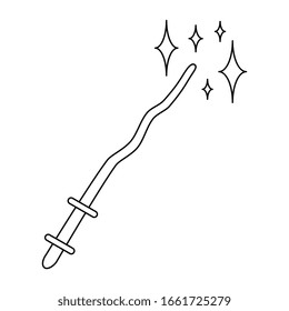 Black line art. Digital draw. Sparkles. Magical witchcraft. Transparent icon, isolated on white background. Vector EPS 10.