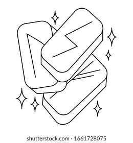 Black line art. Digital draw. Sparkles. Magical witchcraft. Transparent icon, isolated on white background. Vector EPS 10.
