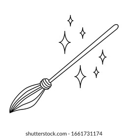 Black line art. Digital draw. Sparkles. Magical witchcraft. Transparent icon, isolated on white background. Vector EPS 10.
