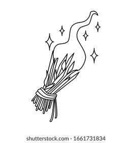 Black line art. Digital draw. Sparkles. Magical witchcraft. Transparent icon, isolated on white background. Vector EPS 10.