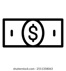 Black line art of a dollar bill symbol, simplistic financial icon design.