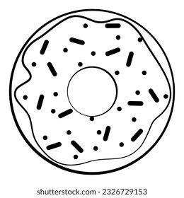 Black Line Art Donut. Vector Illustration. Sleek and minimalistic vector line art drawing of a donut, featuring a black outline on a clean white background.