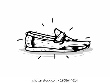 Black line art drawing of classic shoes design