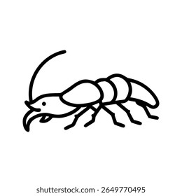 Black Line Art Drawing of a Crayfish Crawling crawfish