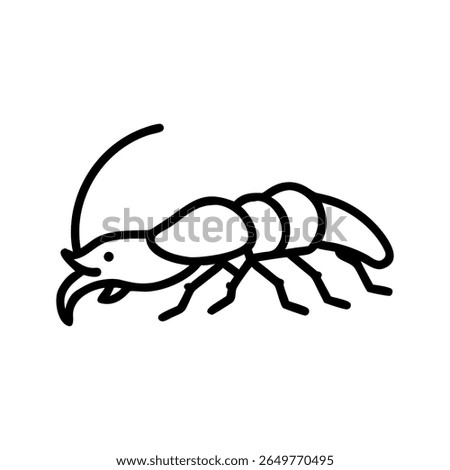 Black Line Art Drawing of a Crayfish Crawling crawfish