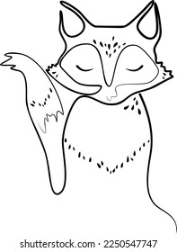 Black line art drawing of cute fox