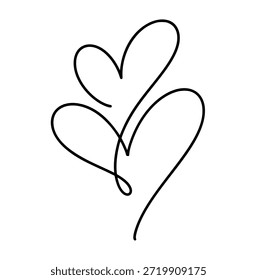 Dibujo de arte de línea negra con dos corazones de Vector superpuestos. Simbolizando conexión, asociación y afecto