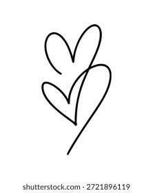 Dibujo de arte de línea negra con dos corazones de Vector superpuestos. Simbolizando conexión, asociación y afecto