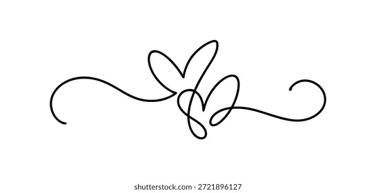 Desenho de arte de linha preta com dois corações vetoriais sobrepostos. Simbolizando conexão, parceria e afeto