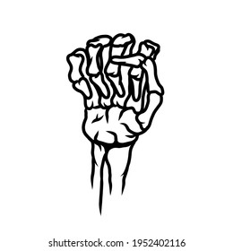 Black line art drawing of human skeleton fist hand