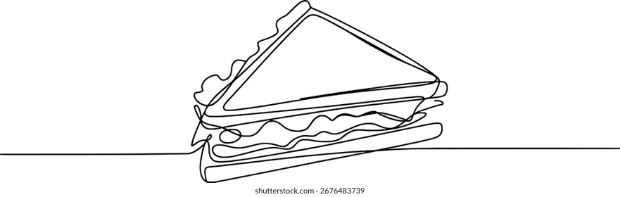 Black line art drawing of a triangular sandwich with visible layers and filling.