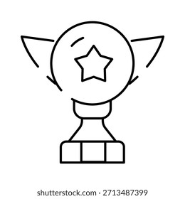 Black line art drawing of a trophy or award with a star, symbolizing winning, championship, achievement, and recognition in sports, business, or education