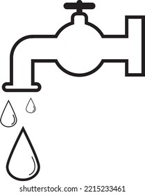 Black Line Art Dripping Water Faucet Icon On White Background