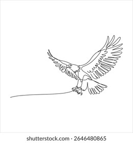 Linha preta arte águia em voo com asas espalhar pássaro 1