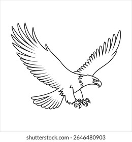 Linha preta arte águia em voo com asas espalhar pássaro