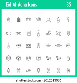 Icono Art Eid-Al-Adha De Línea Negra En Fondo Blanco.