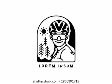 Black line art of female cyclist design