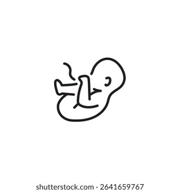 Black line art of fetus in womb minimalist graphic representation