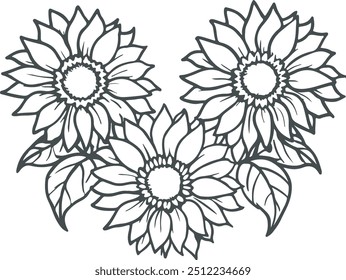 Black line art of flowers for kids coloring book colour page doodle art in white background