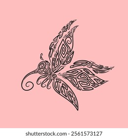 black line art of flying butterflies on a soft pink background