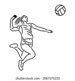 black line art of girl playing volly in style