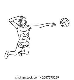 black line art of girl playing volly in style