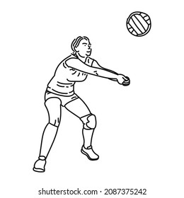black line art of girl playing volly in style