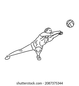 black line art of girl playing volly in style