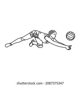 black line art of girl playing volly in style