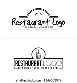 Black line art glass ribbon combination mark logo design concept suitable for restaurant food business taco