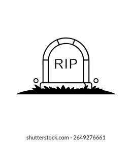 Black Line Art Grave Headstone R I P Grass Ground tombstone