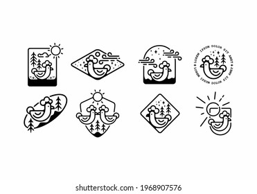 Black line art of hen badge collection design