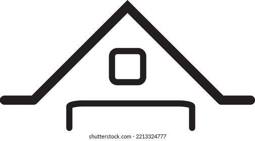 black line art house roof icon, box roof logo on white background