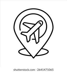 Black Line Art Icon Airplane Location Marker Simple Travel Destination Pointer Graphic Design Element