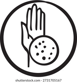 Icono de arte de línea negra de la mano con manchas de erupción amplificadas. Estilo de contorno simple para App médicos, guías de dermatología, alertas de alergias, señalización de la clínica, folletos de salud.