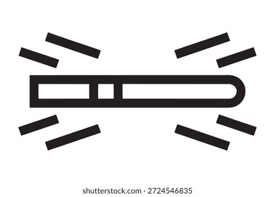 Un icono de arte de línea negro representa una batería con líneas radiantes que indican descarga de energía, sobre un fondo blanco.