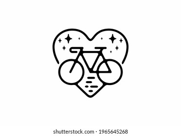 Black line art illustration of bicycle in heart shape design