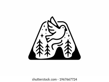Black line art illustration of bird in trapezium shape design