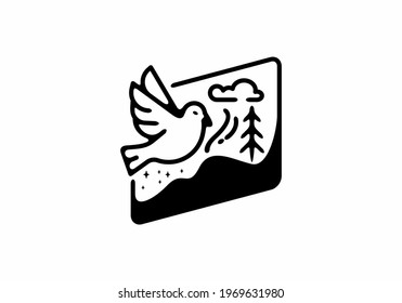 Black line art illustration of bird in rhombus shape design